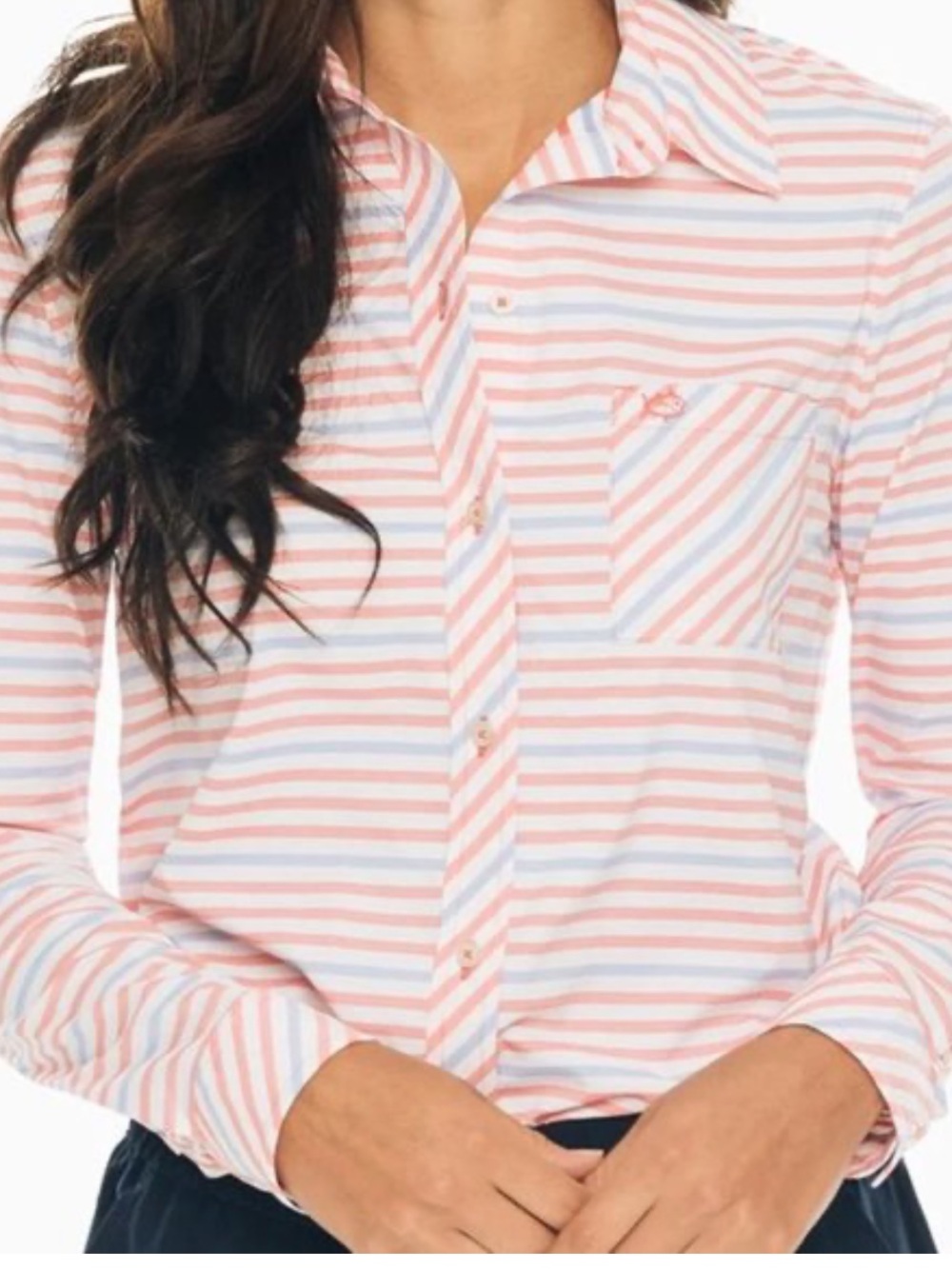 Southern Tide Emery Pink and Blue Striped Button-Down Shirt